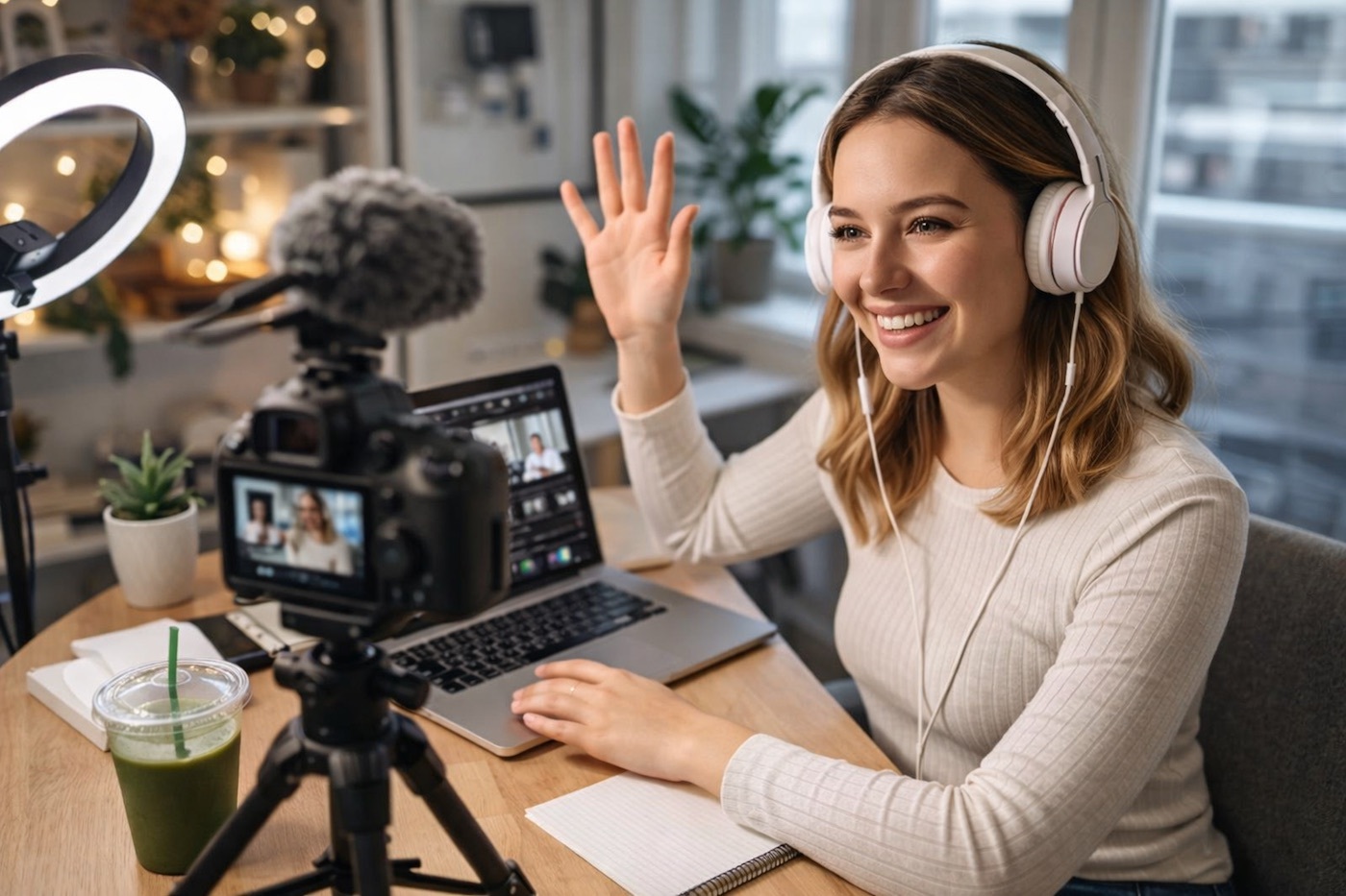 Content Creator recording a podcast